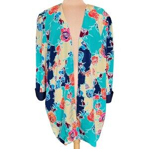 Kari's Korner Women's Plus Size 24 Vintage Open Cardigan Colorful Artsy Print